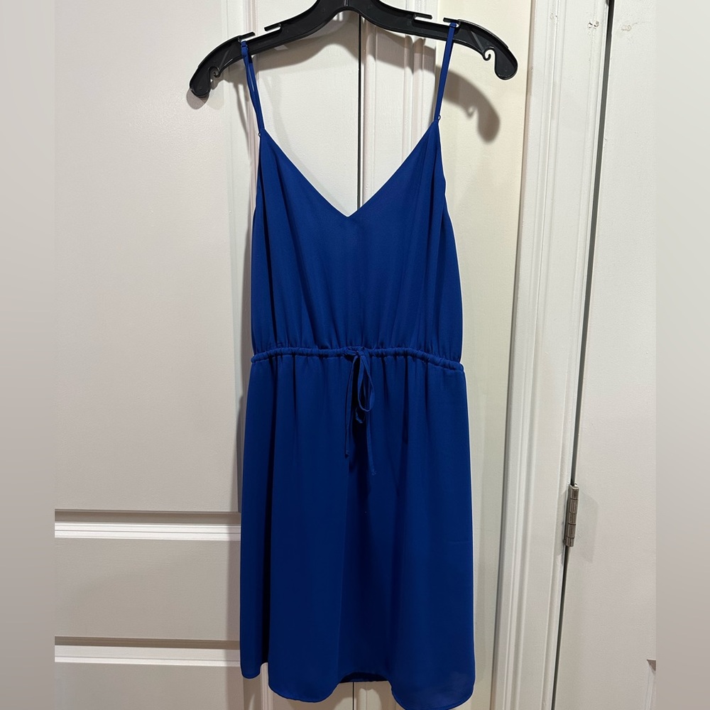 Babaton Royal Blue Sleeveless Tie Waist Mini Dress